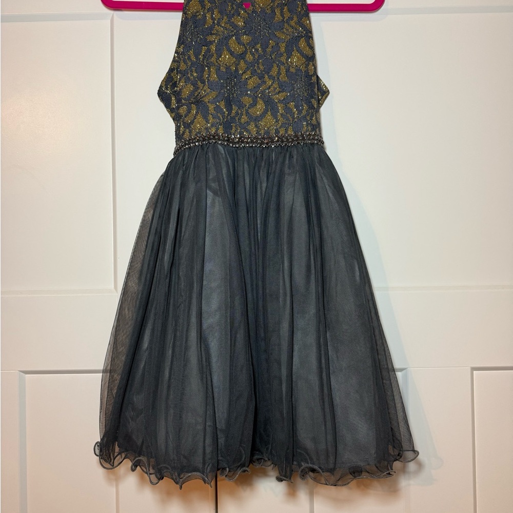Us Angels Black and Gold Lace Kids Dress